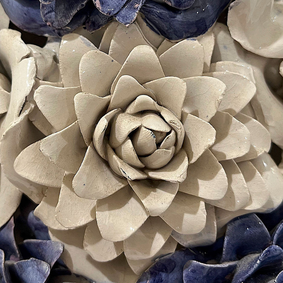 Thumbnail: SOLD: 1960s Italian Porcelain Blue and Blanc De Chine Floral Topiary Description