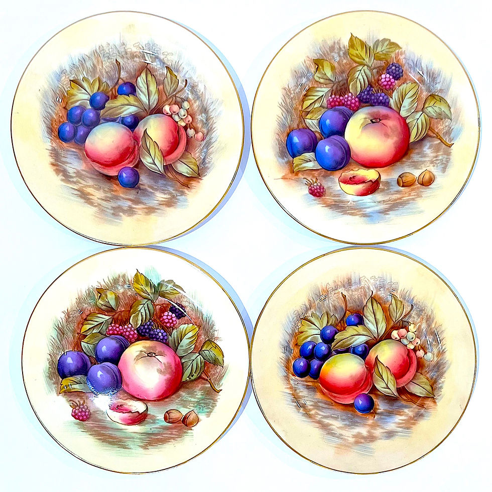 Thumbnail: SOLD: Aynsley Orchard Fruit Appetizer Plates - Hand-Painted - Set of Eight