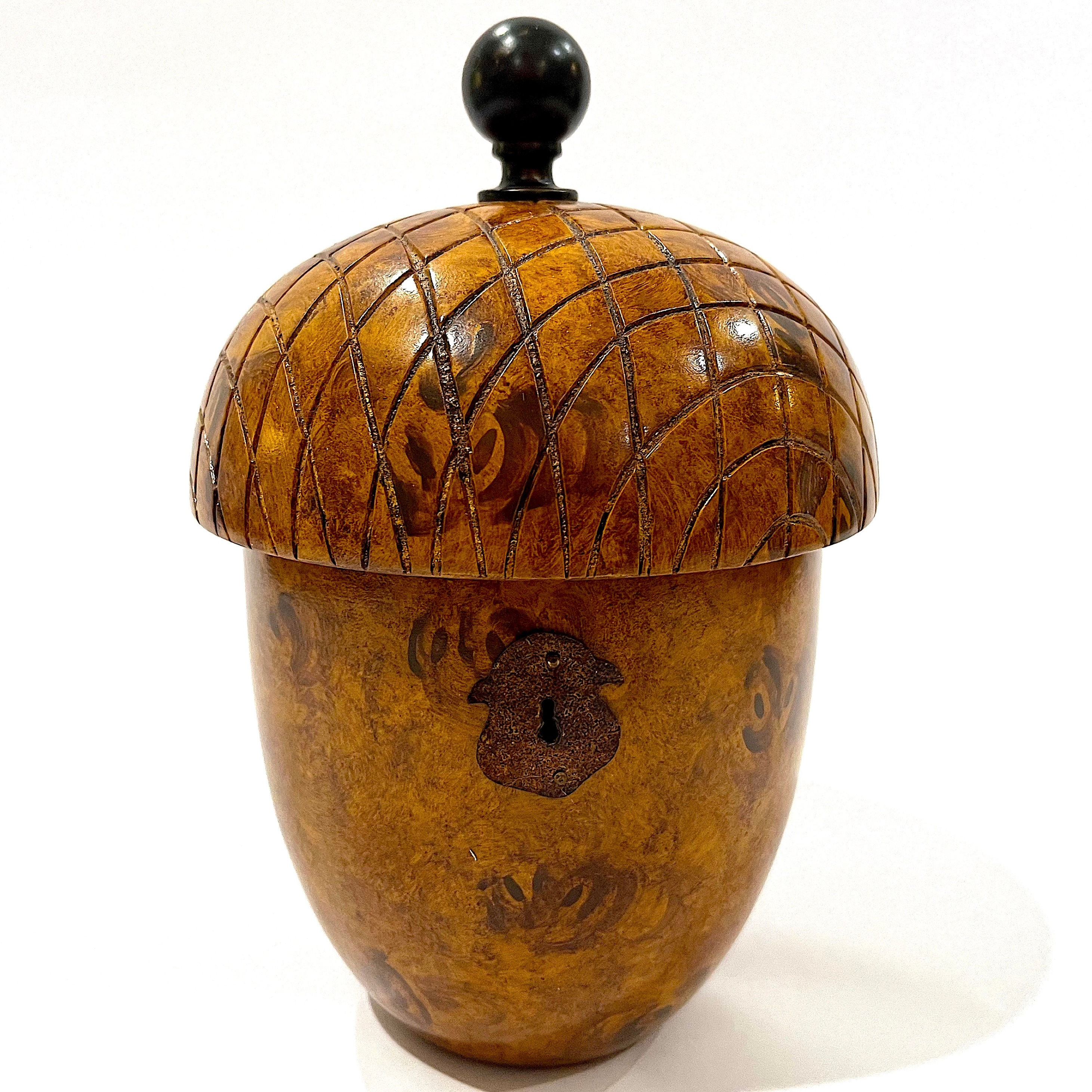 SOLD: Acorn-Shaped Vintage Faux Burl Tea Caddy Box