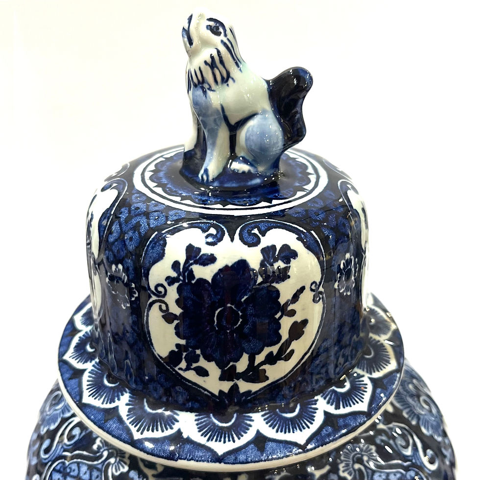 Thumbnail: 1960's Chinoiserie Delft Ginger Jar - Royal Sphinx Holland by Boch