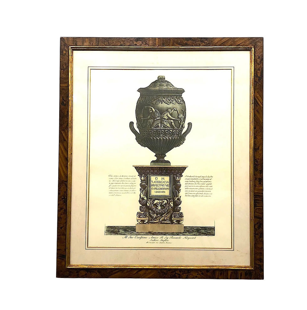 SOLD: Piranesi Hand Colored Print of Ancient Urn - Plate 73 - Circa 1770