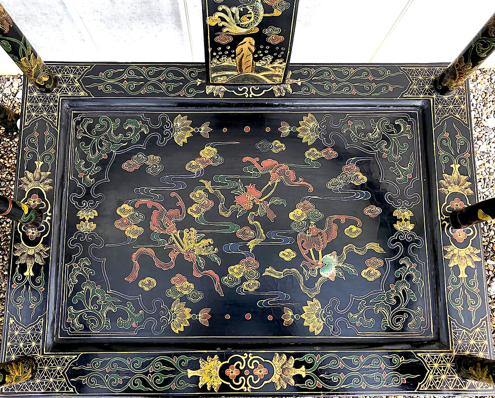 Thumbnail: SOLD: 19th Century Chinese Horseshoe Back Chairs - Lacquered & Decorated - Pair