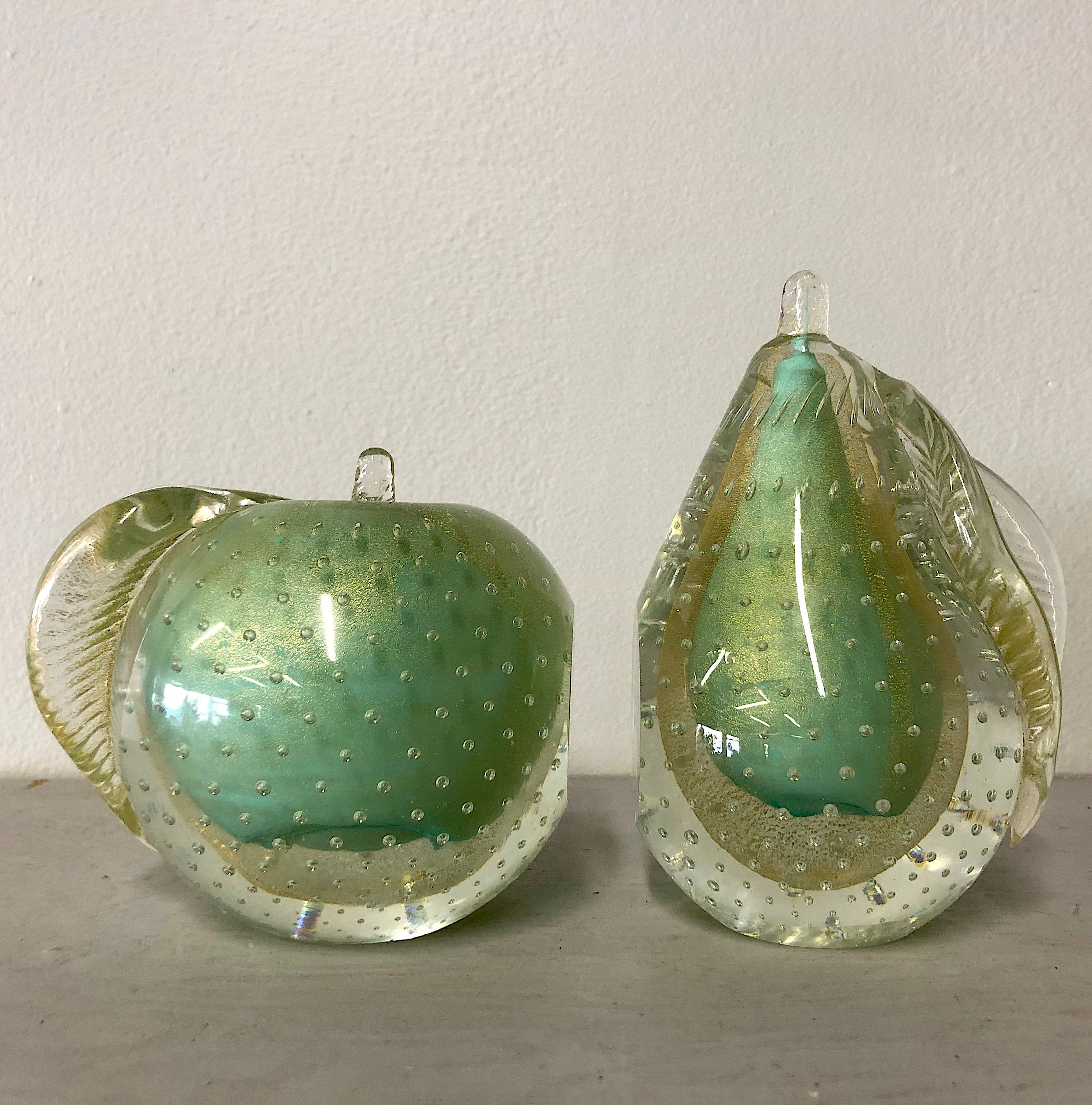 SOLD: Mid-Century Alfredo Barbini Murano Fruit Bookends - Celadon Green