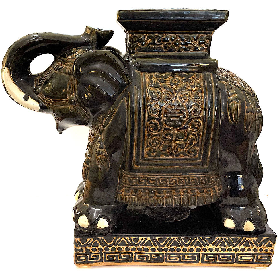 Thumbnail: SOLD: Chinoiserie Elephant Ceramic Garden Stool in Black and Gold