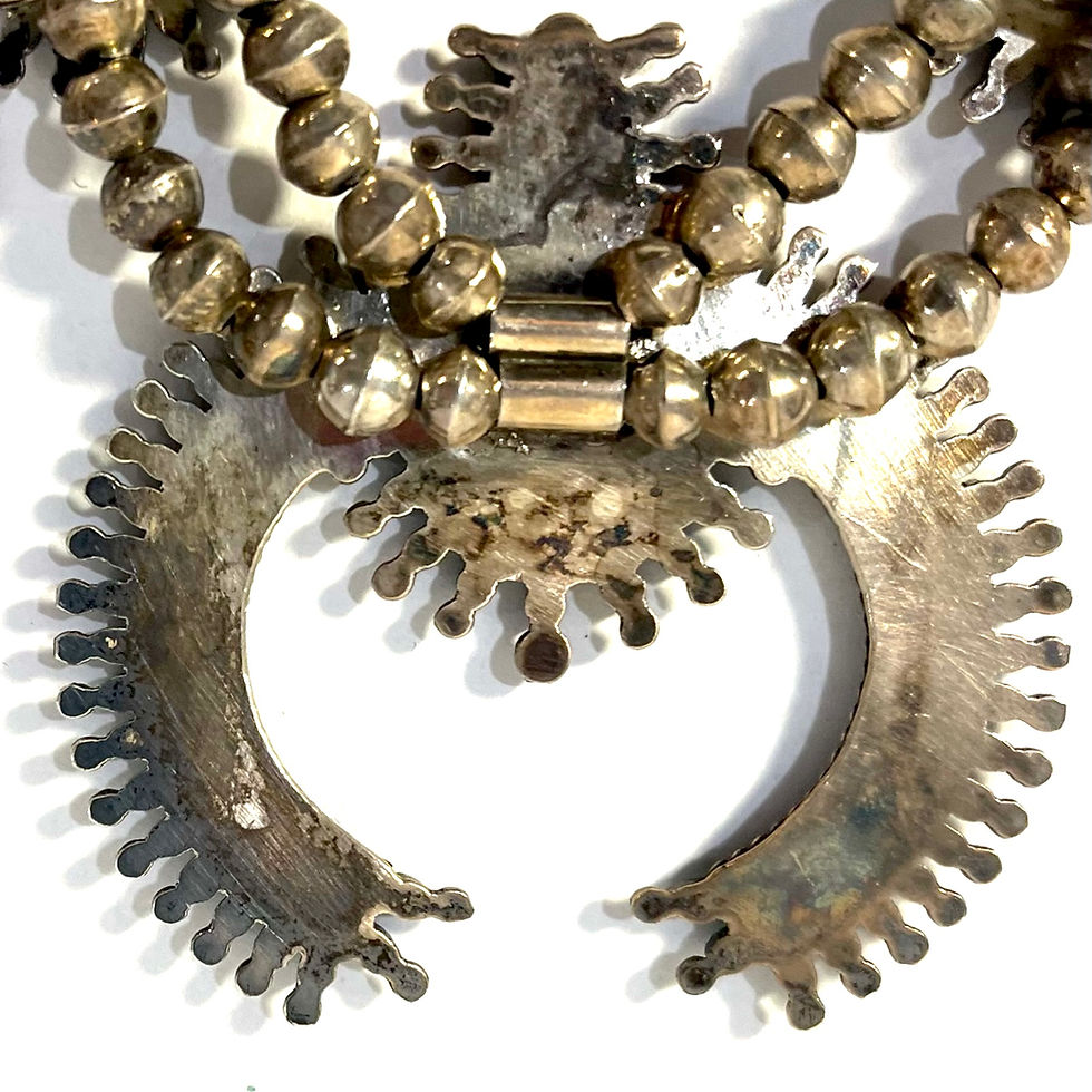 Thumbnail: Vintage Zuni Squash Blossom Silver Turquoise Necklace With Earrings Set