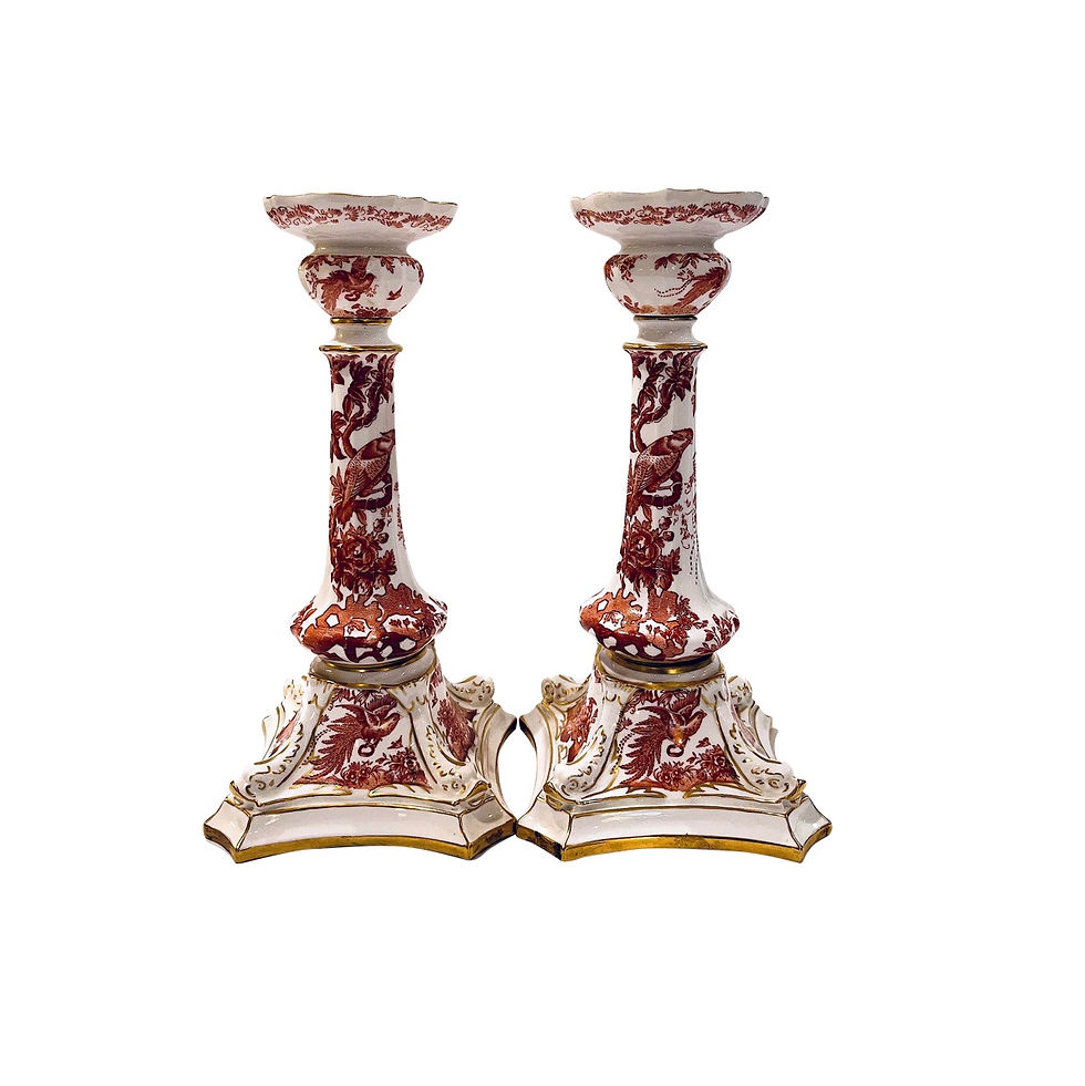 Vintage Royal Crown Derby Red Aves Candlesticks - Pair Outline
