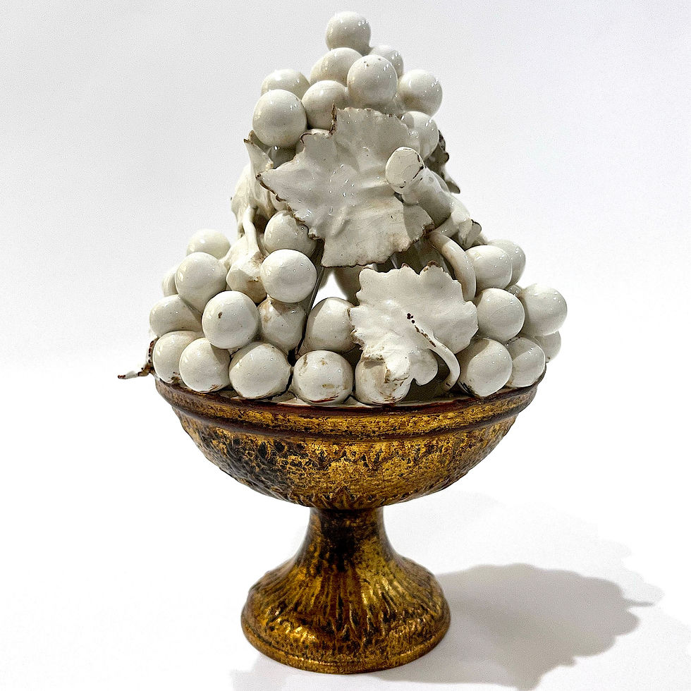 Thumbnail: SOLD: Vintage Italian Faience Majolica Petite Topiary With Blanc De Chine Grapes