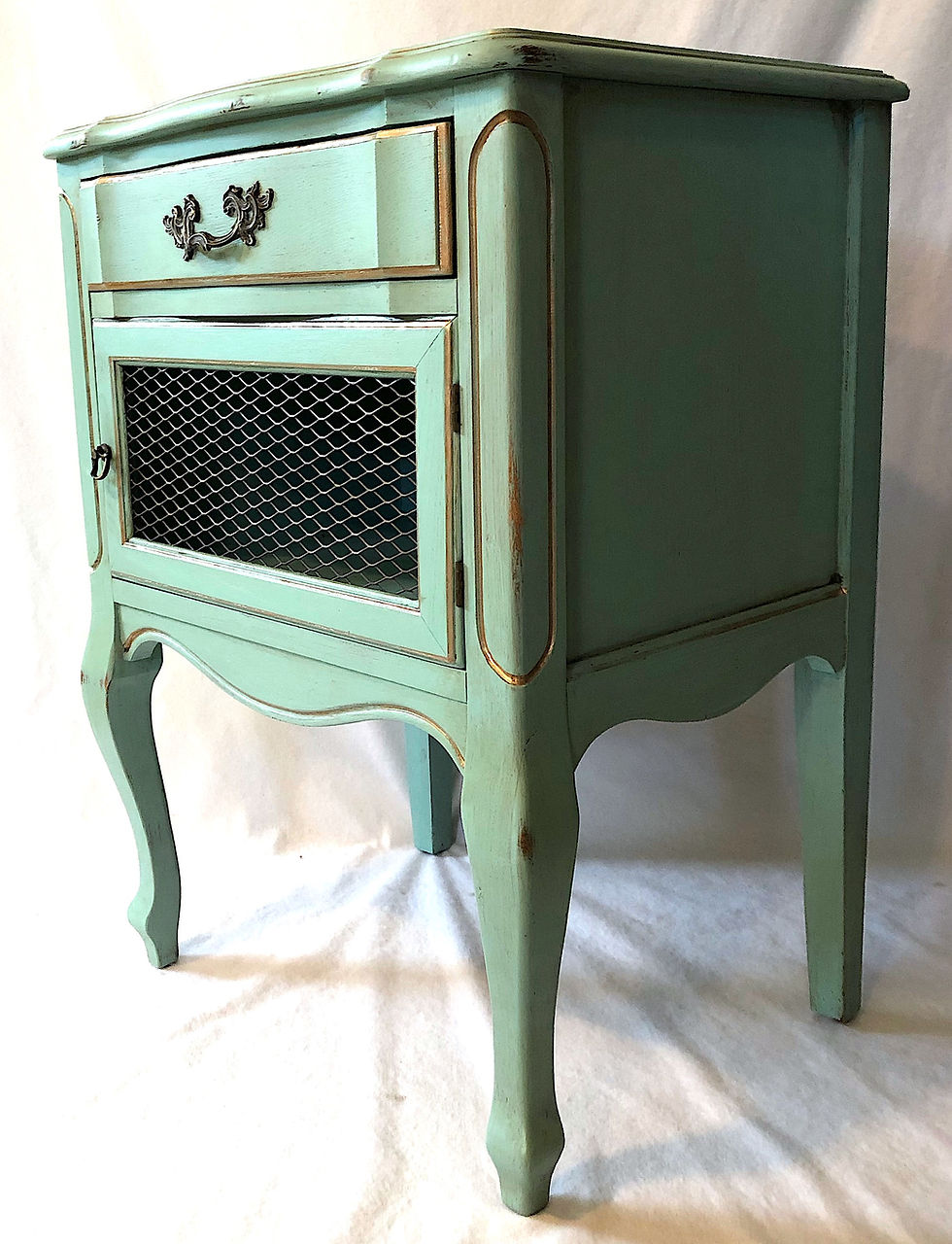 Thumbnail: SOLD: Mid-Century French Provincial Turquoise Nightstands - Pair