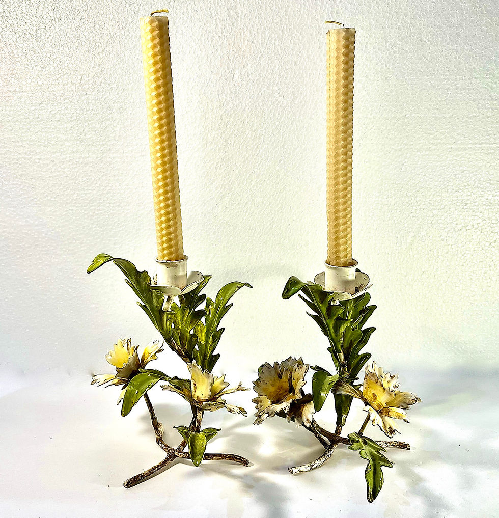 Thumbnail: SOLD: 1960's Italian Tole Carnation Candle Sticks - Pair