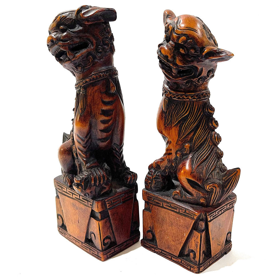 Thumbnail: SOLD: Mid 19th Century Chinese Foo Dogs Carved in Wood - a Pair