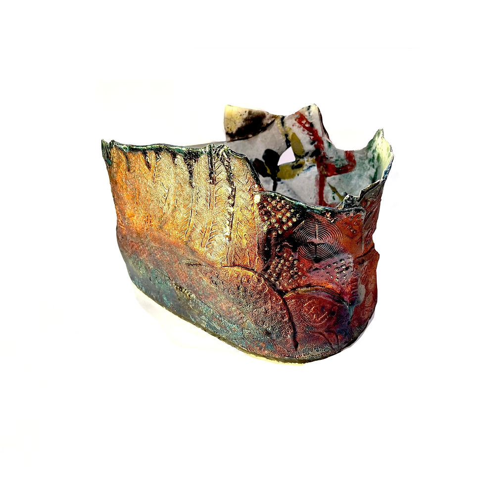 1980's Brutalist Raku Studio Pottery Centerpiece Bowl - Carl Lewis