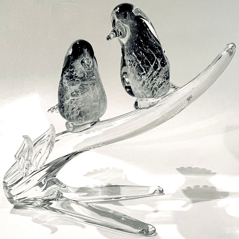 1970's Murano Blown Glass Love Birds on Branch Figurine