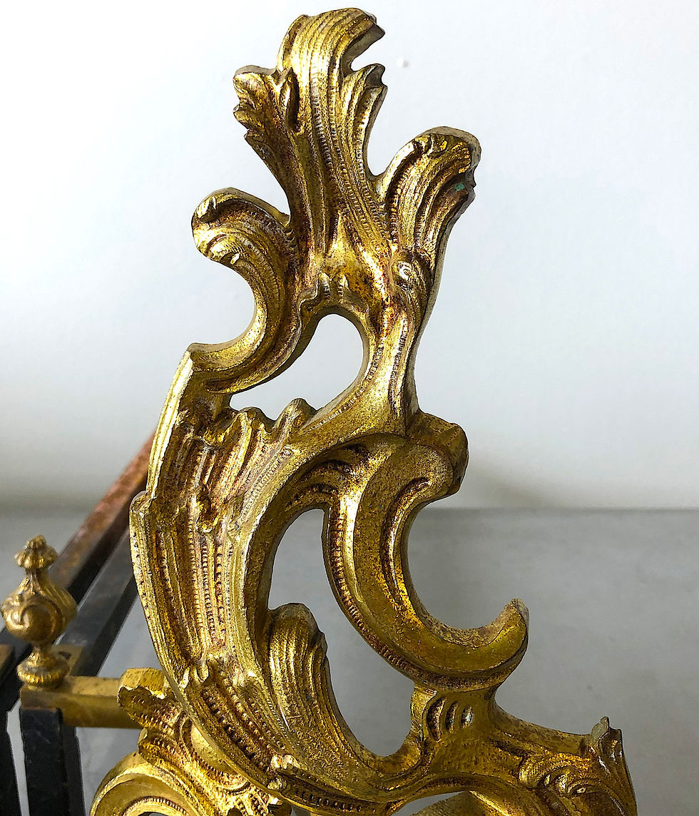 Thumbnail: SOLD: Rococo Fire Gilt Solid Brass Chenets