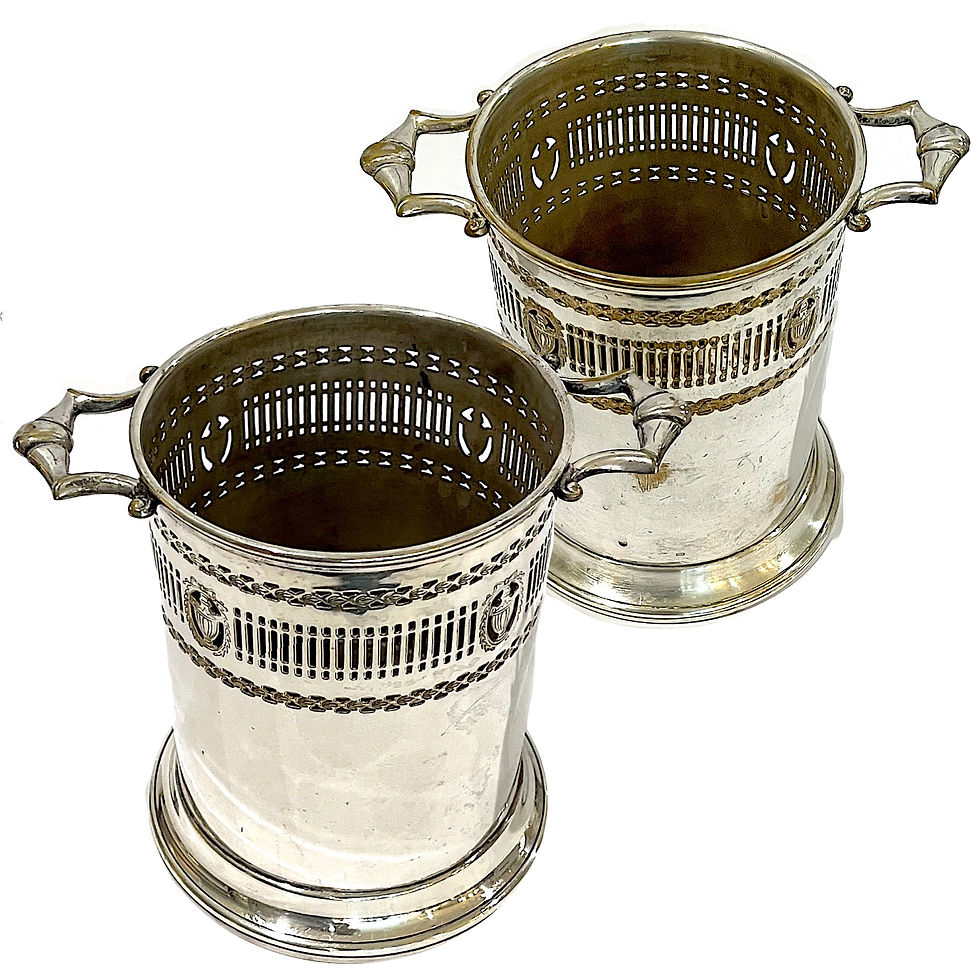 Thumbnail: SOLD: 1920's Neoclassical Silver-Plate Wine Bottle Holders - a Pair