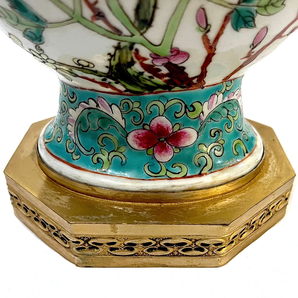 Thumbnail: 1920's Chinese Famille Rose Porcelain Vase Table Lamp - Newly Rewired