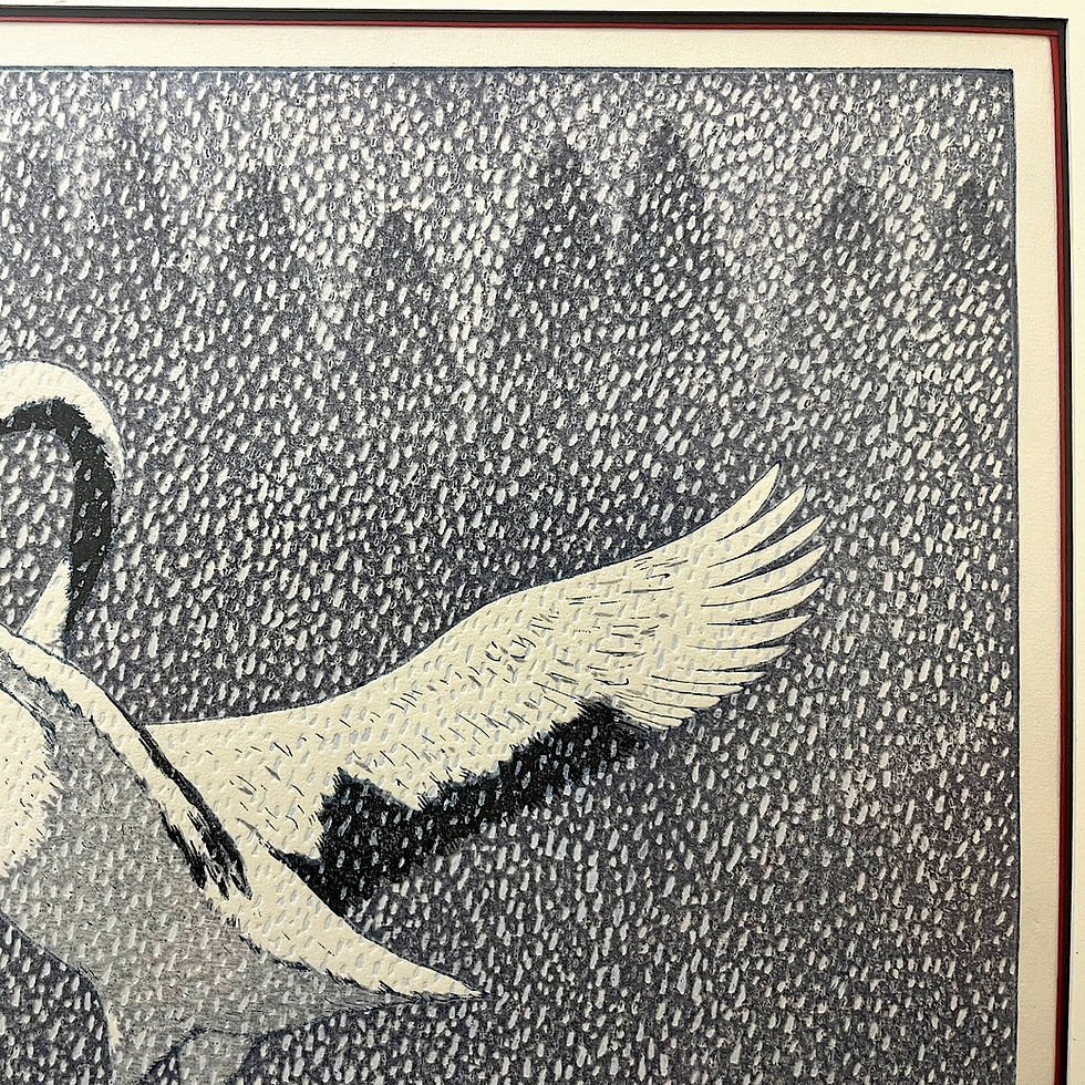 Thumbnail: "Dance of Eternal Love" Japanese Woodblock Print of Cranes by Yoshida Toshi Circa 1994