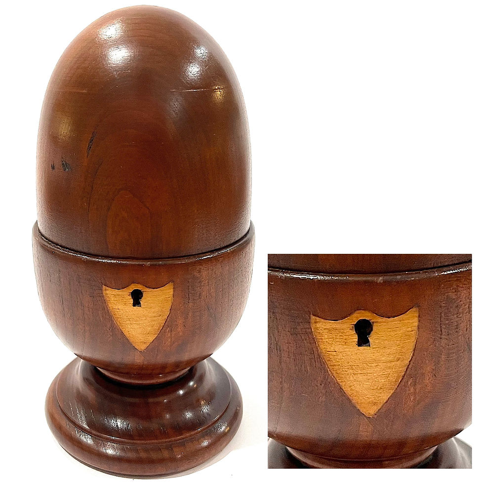 Thumbnail: SOLD: Vintage Hand-Turned Egg Cup Shaped Tea Caddy Box