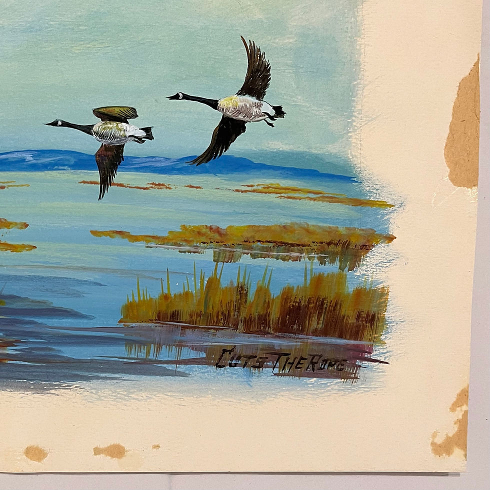 Thumbnail: Pair of Montana Fall & Winter Canadian Geese Paintings by Clarence Cuts The Rope