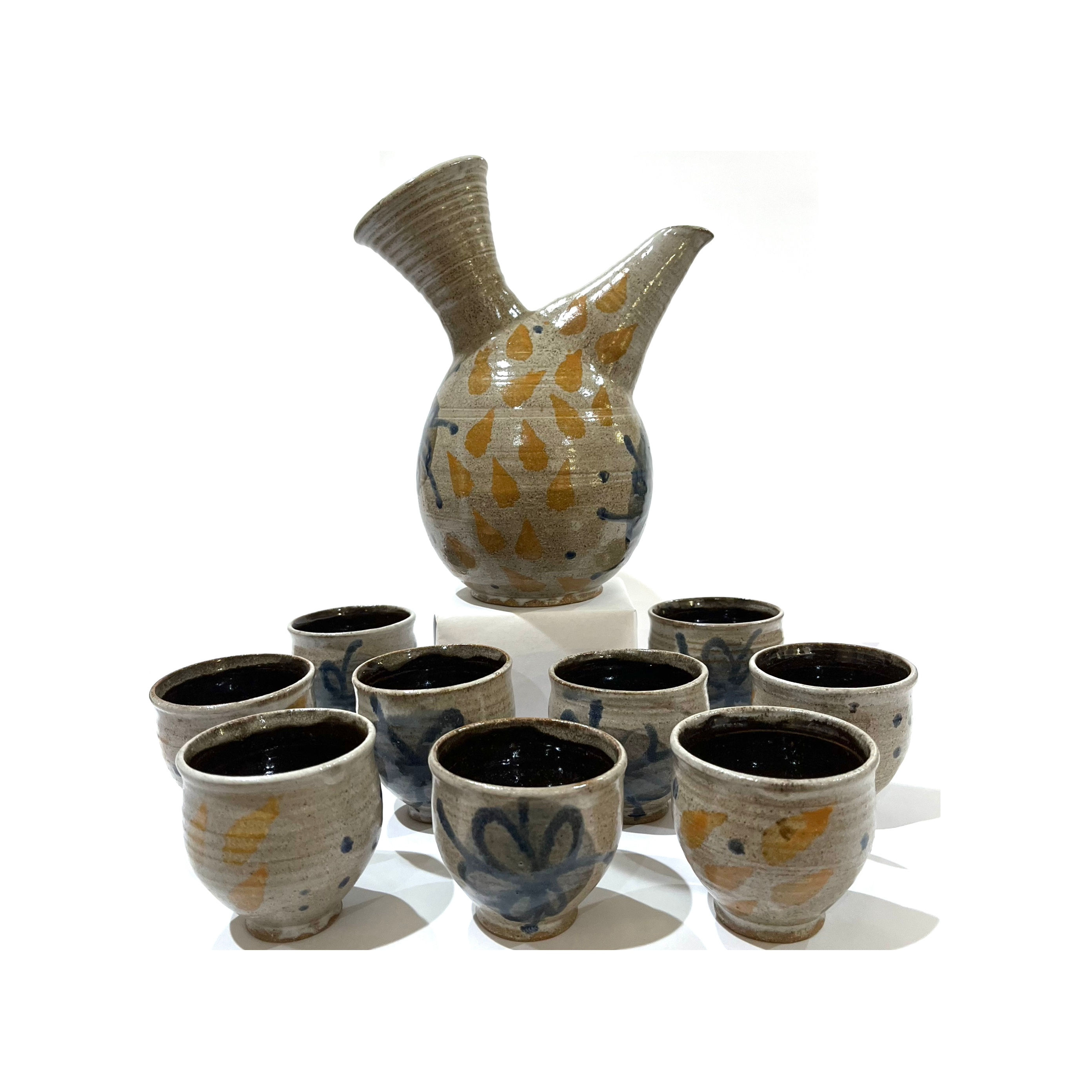 SOLD: Frances Senska MCM Montana Wine Carafe Ewer Pitcher and Nine Cups