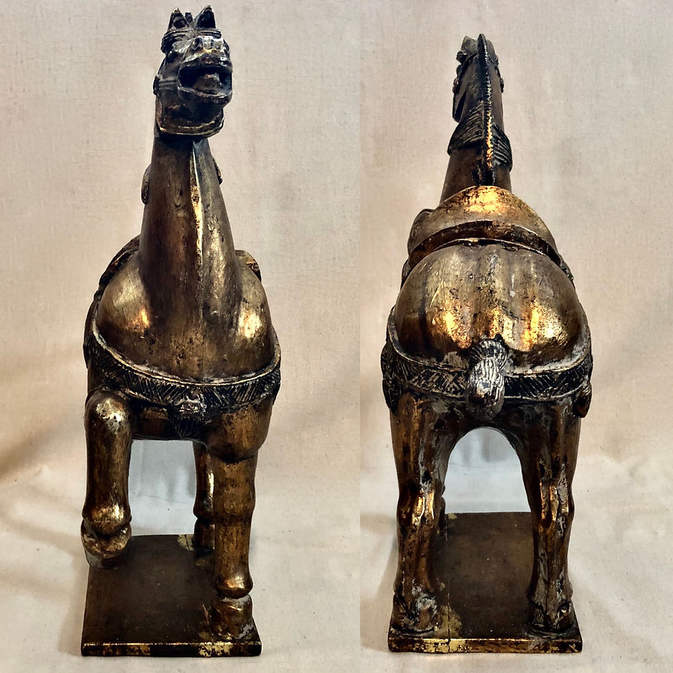 Thumbnail: SOLD: Mid-Century Chinese Tang Style Hand Carved Horses - Pair