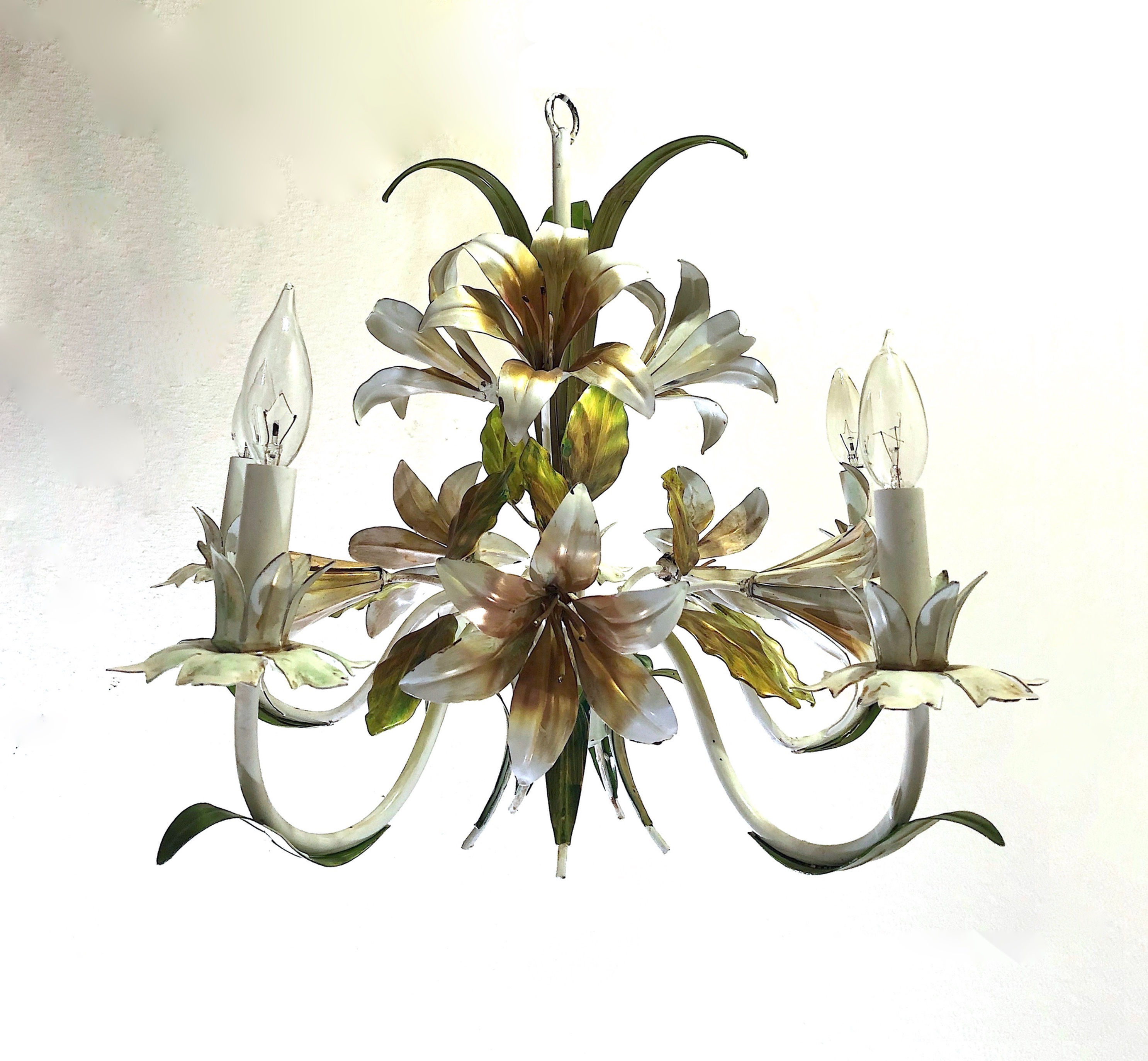 SOLD: Vintage Mid-Century Tole Lily Chandelier