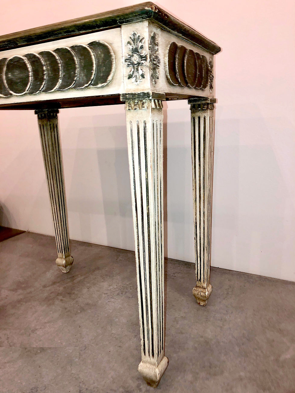 Thumbnail: SOLD: Neoclassical Painted Side Table With Hidden Drawer