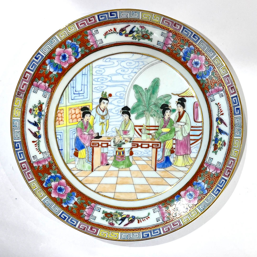 Thumbnail: Famille Rose Mandarin Chinoiserie Porcelain Dinnerware Service for 12 - 82 pcs.