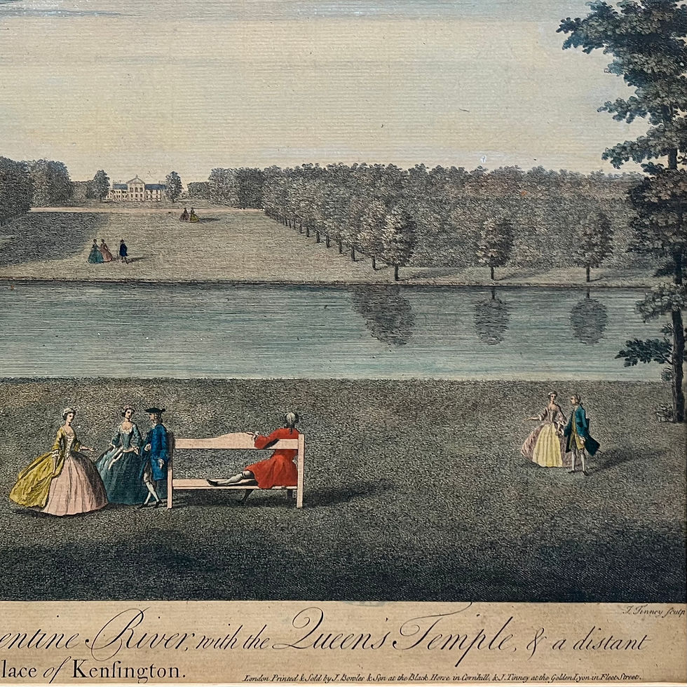 Thumbnail: Kensington Palace From the Serpentine Early 19th Century Hand-Colored Engraving by Tinney