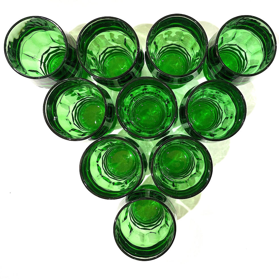 Thumbnail: SOLD: Mid-Century Georgian Honeycomb Emerald Green Glass Tumblers - Set of 10