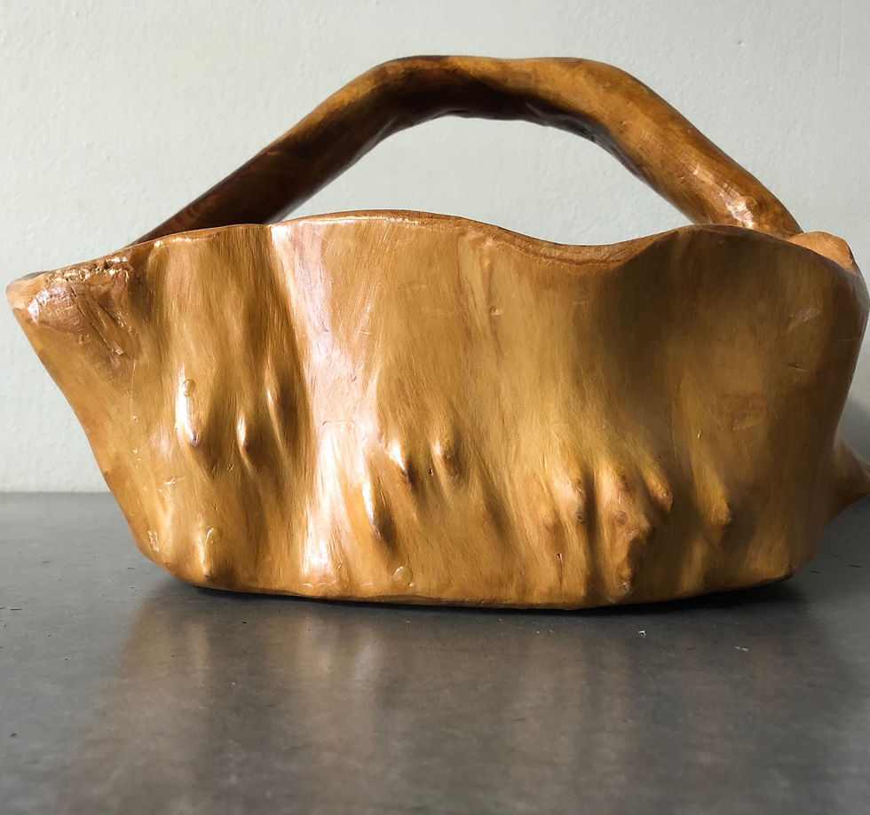 Thumbnail: SOLD: Vintage Chinese Carved Burl Bowl With Handle