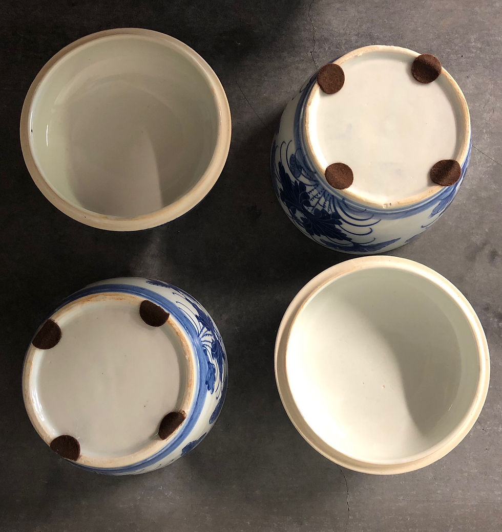 Thumbnail: SOLD: Chinese Blue/White Covered Bowls - Pair