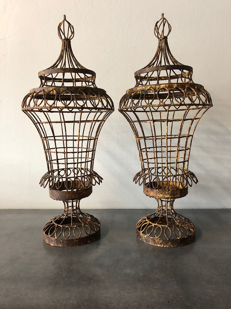 Thumbnail: SOLD: Vintage Mid Century French Wire Urns - A Pair