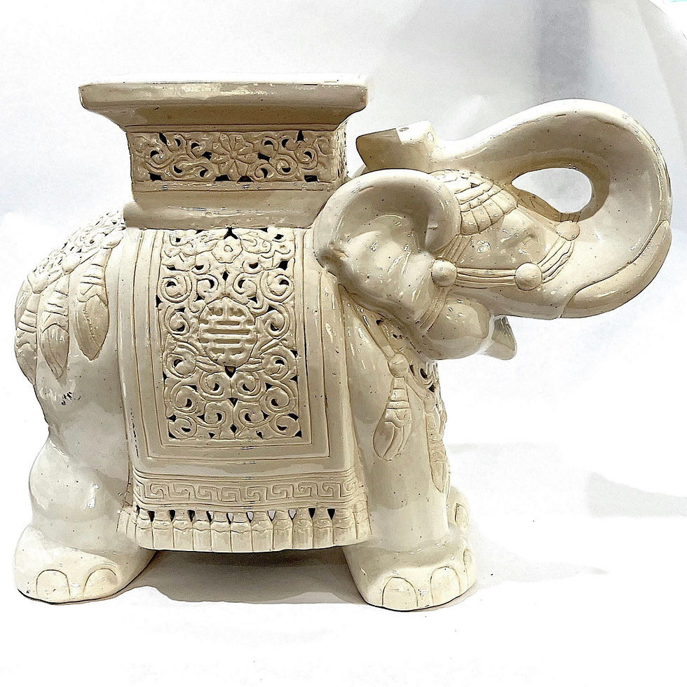 Thumbnail: 1960s Vintage Chinoiserie White Elephant Ceramic Garden Stools - a Pair