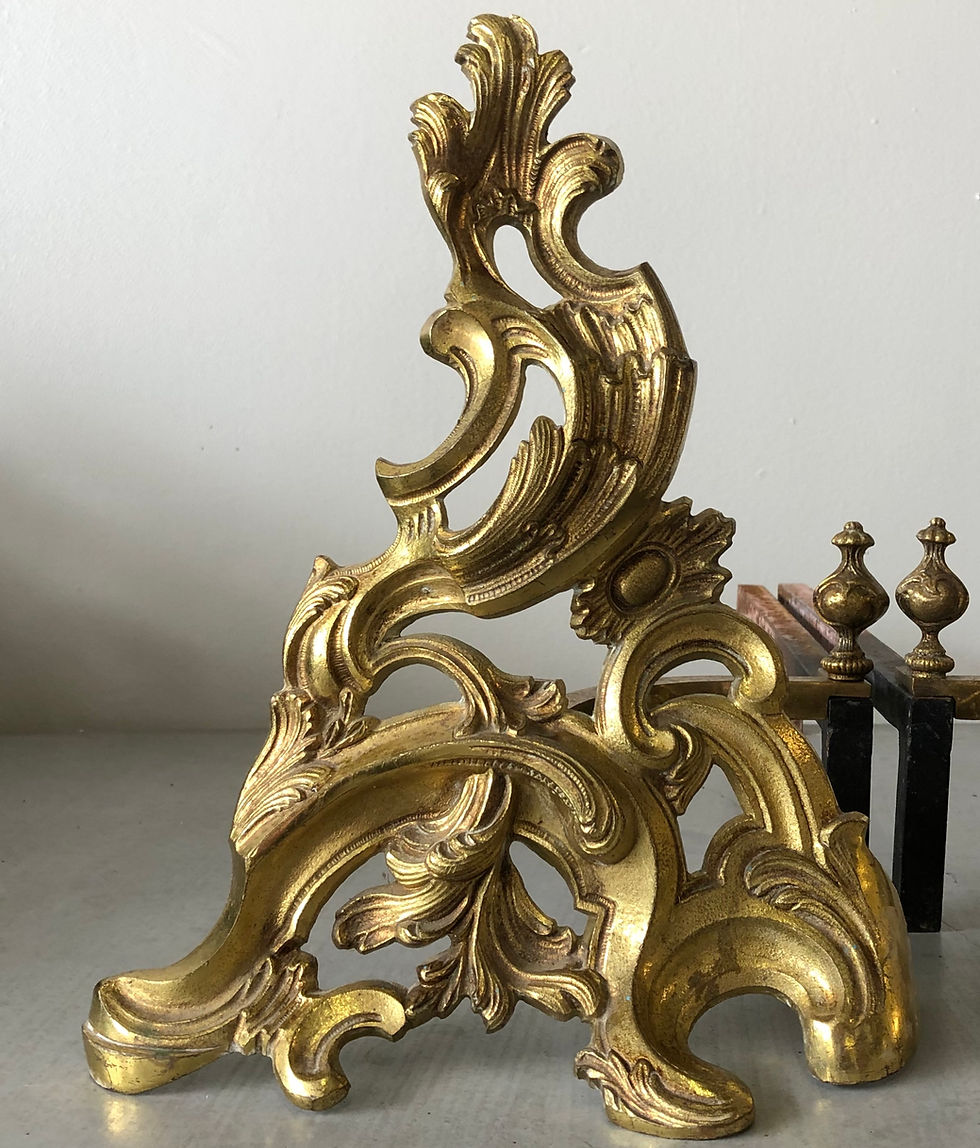 Thumbnail: SOLD: Rococo Fire Gilt Solid Brass Chenets