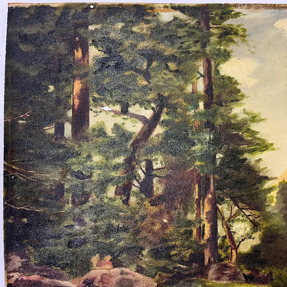 Thumbnail: Sentinel Rock Through Pines Yosemite Oil on Board - After Thomas Moran 1915