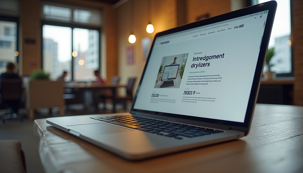 Eye-level view of a modern Kansas City storefront with a clear, inviting website displayed on a laptop