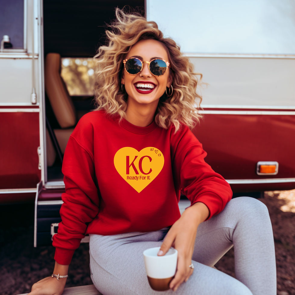 KC Chiefs Gold Heart Red Sweatshirt on model