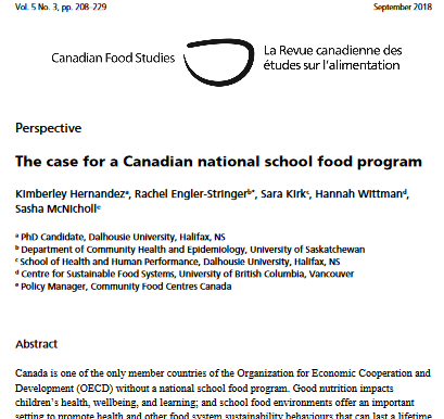 The case for a Canadian national school food program - lessons from research