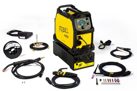 Soudeuse ESAB Rebel 205ic jaune, multi-procédés complète.