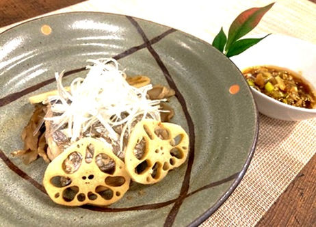 レンジで簡単♪太刀魚と秋野菜の重ね蒸し