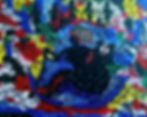 Peinture abstraite colorée avec silhouettes à pois