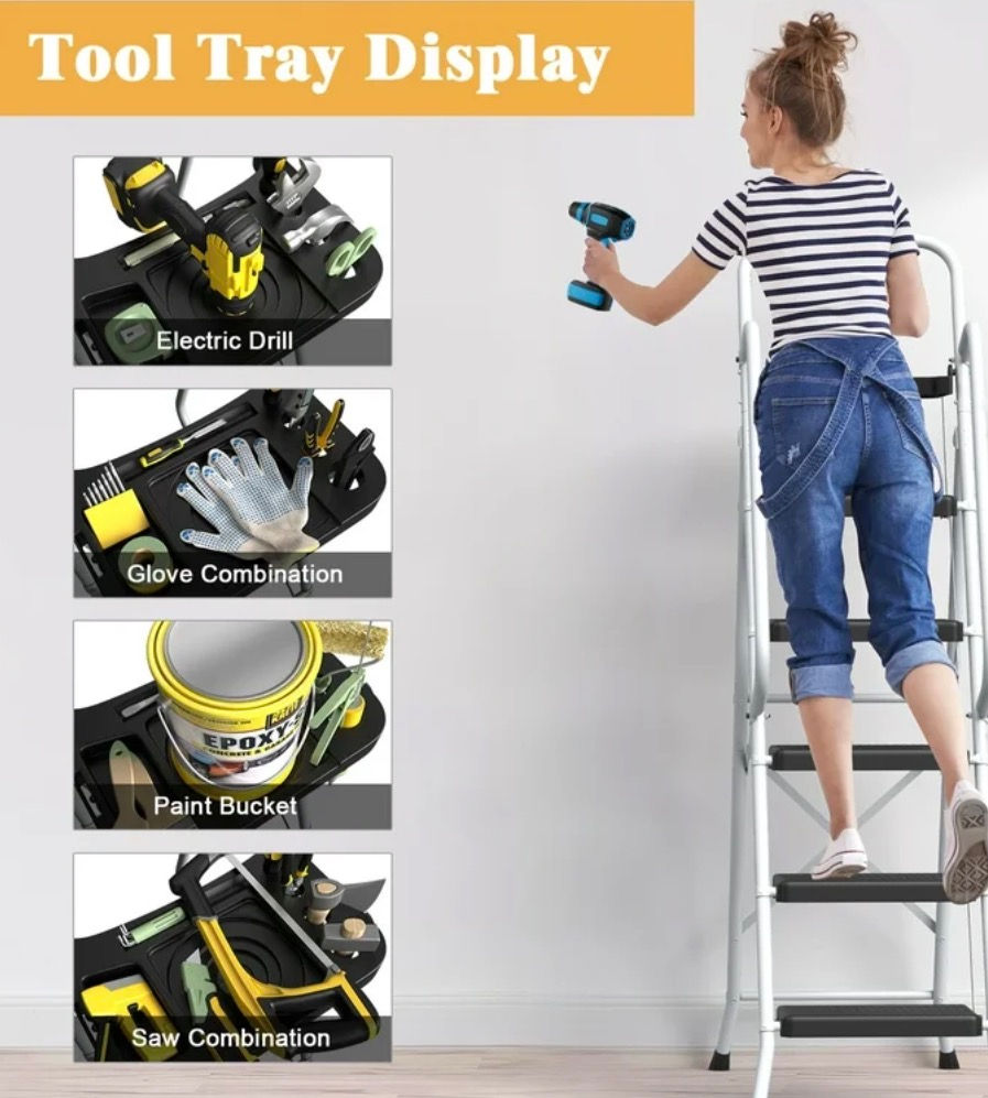 Thumbnail: JOZ Folding 5-Step Ladder with Handrails and Tool Tray and Anti-Slip Pe