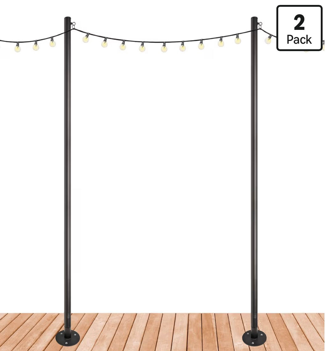 Premium String Light Poles - 2 Pack - Extends to 10 Feet