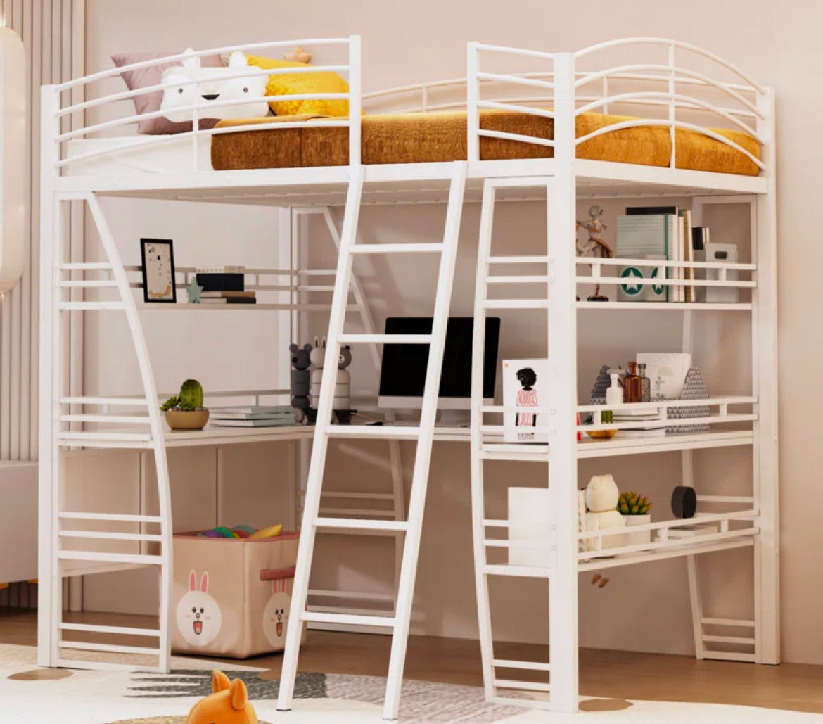 Ardelia Loft Bed with Desk, Bookcase and Charging Station