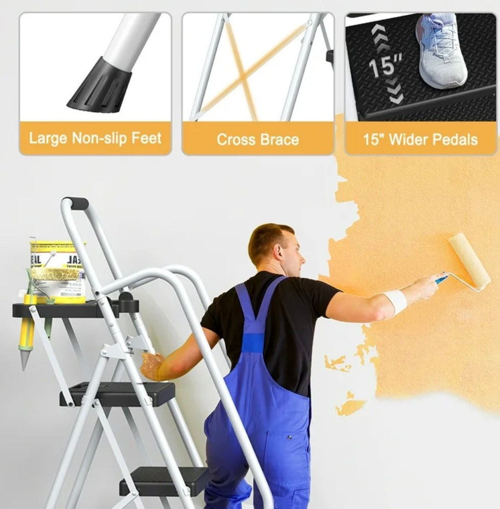 Thumbnail: JOZ Folding 5-Step Ladder with Handrails and Tool Tray and Anti-Slip Pe