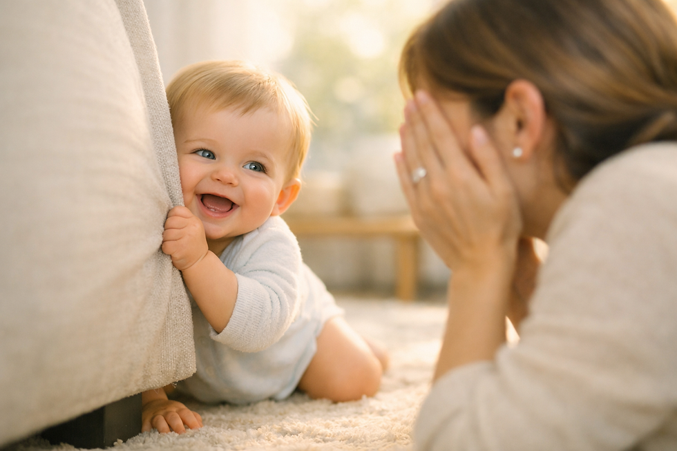baby playing peek‑a‑boo illustration