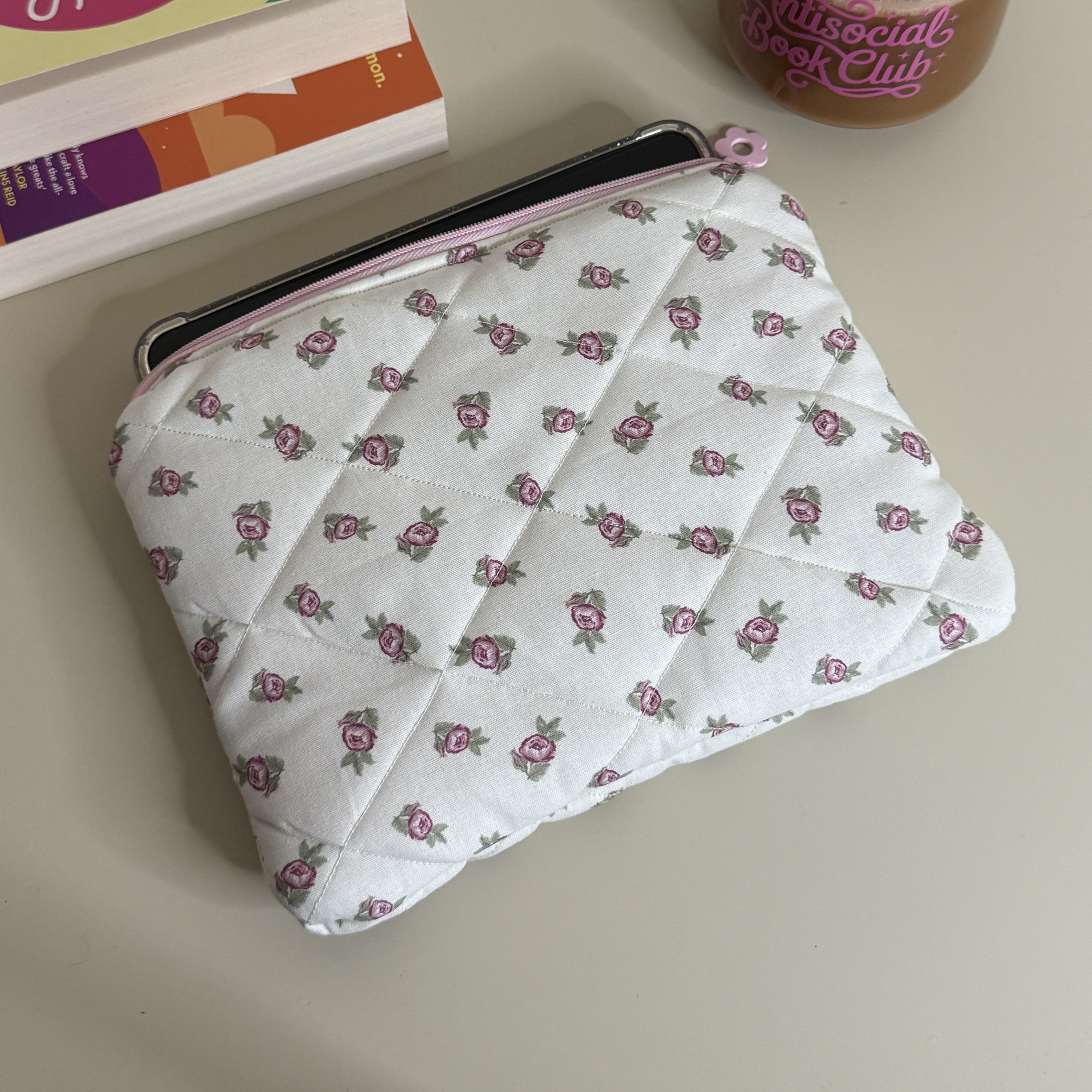 Pink Vintage Flower Kindle /eReader Pouch