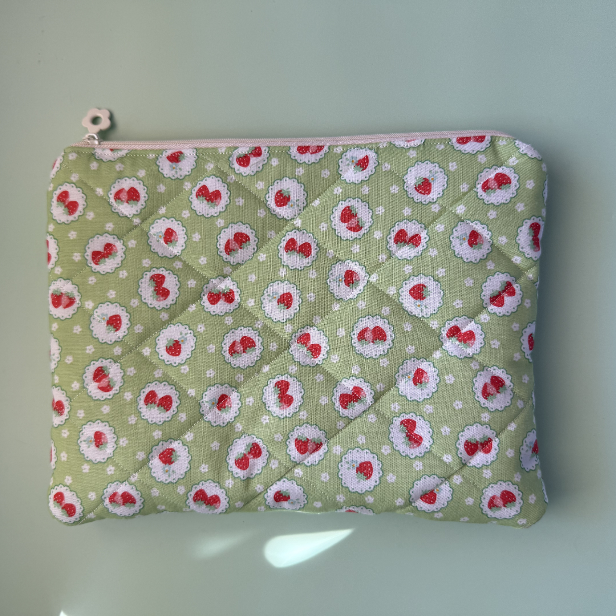 Green Strawberry Quilted Book / eReader Sleeve