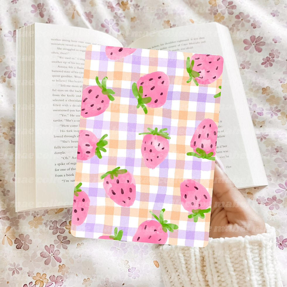 Thumbnail: a kindle insert with a gingham pattern and cute strawberries