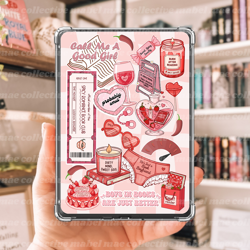 kindle insert with smut reader themed sticker collage